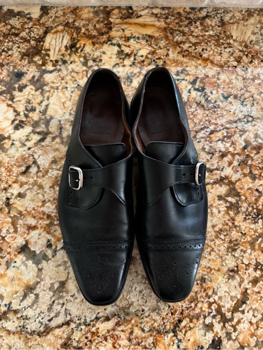 Allen Edmonds Franciscan, Men's Black Single Monk Strap Leather Dress Shoes.